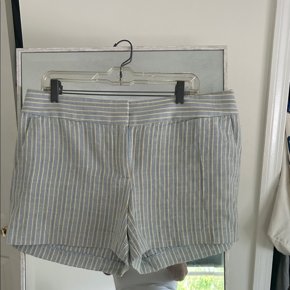 LOFT Striped High-Waist Shorts in Blue and Cream